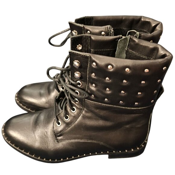 Fabianelli Black Studded Lace-Up Combat Boots With Side Zipper size 7 - Picture 5 of 9